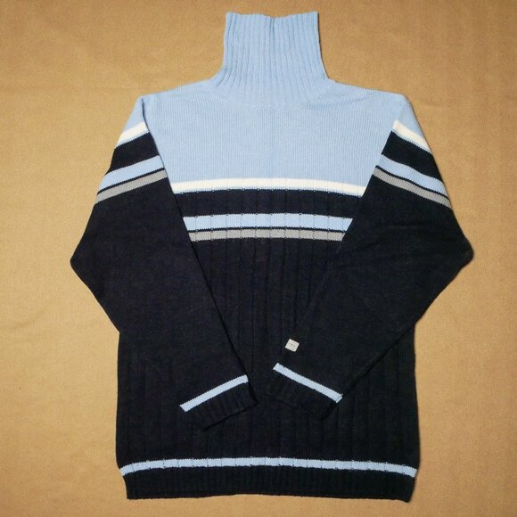 South Pole Men's Turtleneck Ribbed Pullover Sweater XL Blue w/ White - Picture 1 of 5